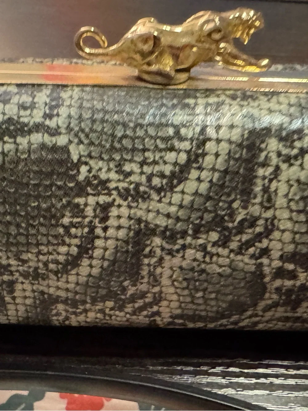 Snake-Print Evening Clutch with Gold Hardware